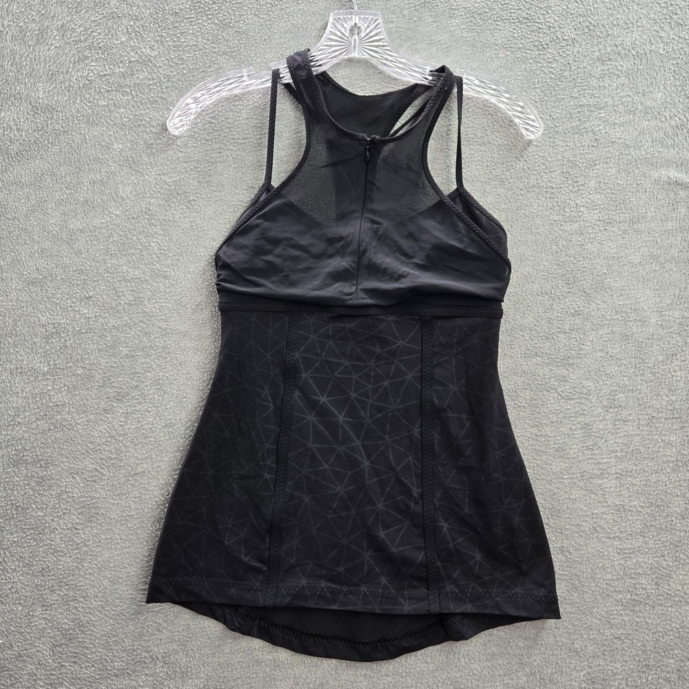 Lululemon Women Activewear Tank Top 6 Black Geometric Pedal Pace Built in Bra